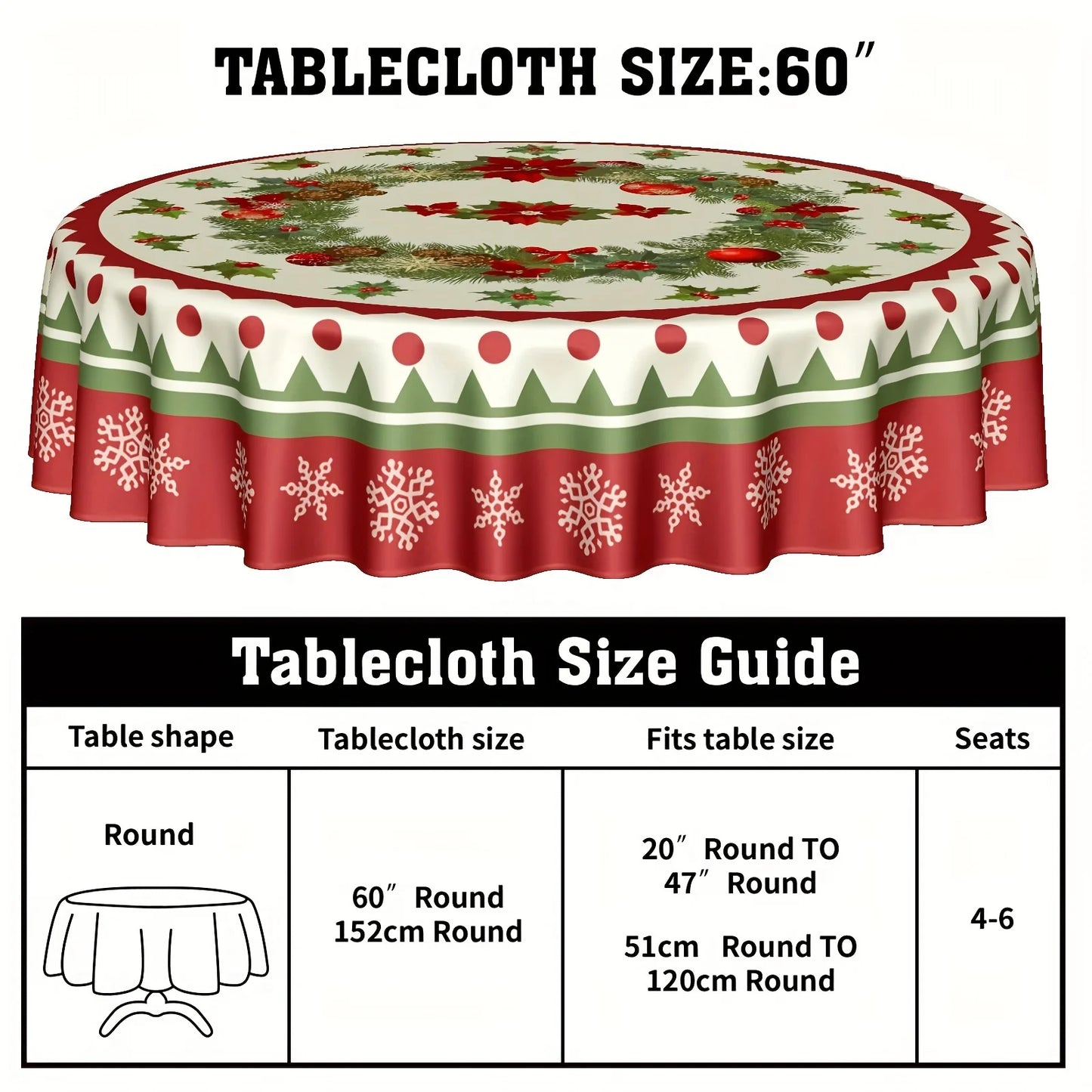 1pc, Polyester Tablecloth, Merry Christmas Table Cover, Snowflake Pattern Table Cover, Christmas Atmospheric Table Cover, Holida