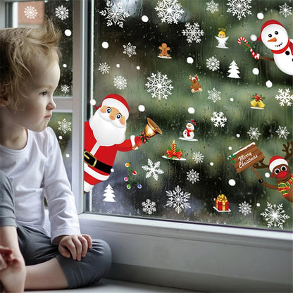 2024 Removable Christmas PVC Static Sticker Santa Elk Window Stickers Beautify Snowflake Wall Decals New Year Party Glass Paste