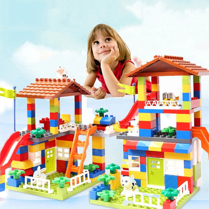 89pcs Big Size Castle Slide Building Blocks toys Big Particle Roof Blocks Compatible Duploed City House Brick Toys For Children