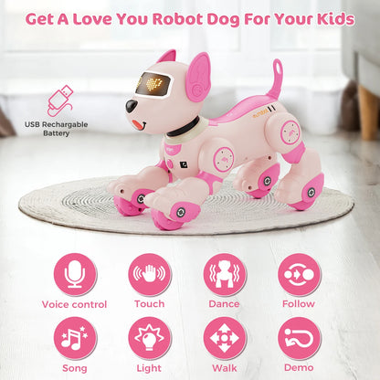 VATOS Robot Dog Toy for Kids Voice 2.4GHz Remote Control Robot Pet Touch Sensor 20+ Mode Puppy Toy for Kids Girls