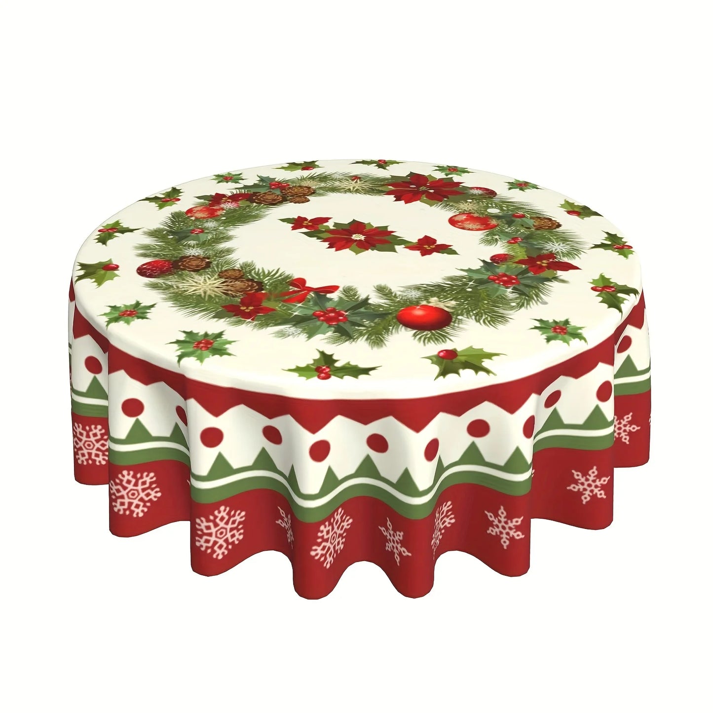 1pc, Polyester Tablecloth, Merry Christmas Table Cover, Snowflake Pattern Table Cover, Christmas Atmospheric Table Cover, Holida