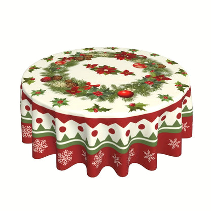 1pc, Polyester Tablecloth, Merry Christmas Table Cover, Snowflake Pattern Table Cover, Christmas Atmospheric Table Cover, Holida