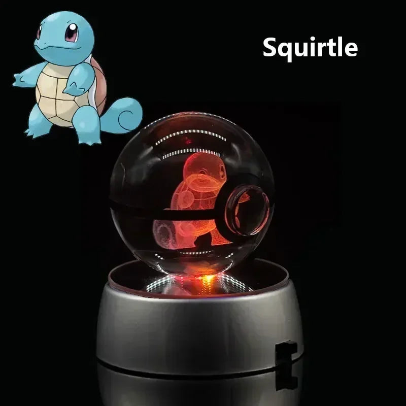 Pokemon 3D Crystal Ball Pikachu Figure Pokeball Engraving Crystal Charizard Model with Led Light Base Toys Anime Christmas Gift