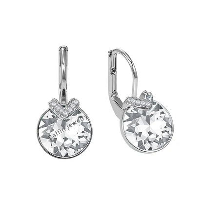 Bella V Drop Earring for Women Christmas Wedding Genuine Crystals from Austria Silver Color Pierced Round Cut Dangle Bijoux