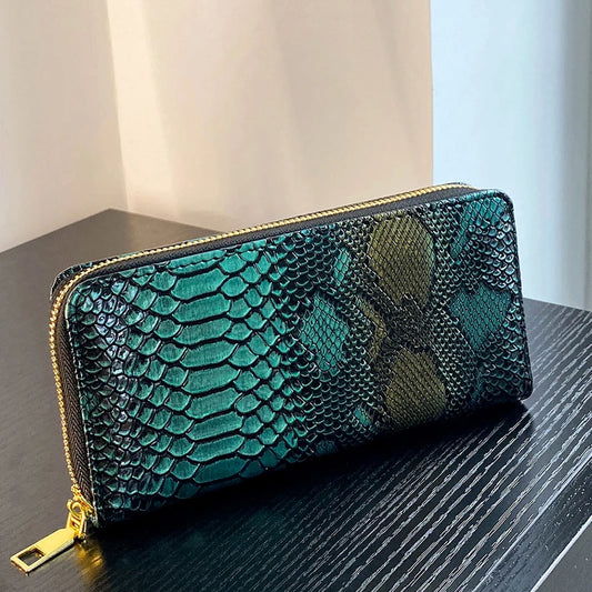 Female Coin Purse Crocodile Leather Long Women Wallet Serpentine Design Phone Purses for Ladies Cardholder Clutch Money Bag Sac