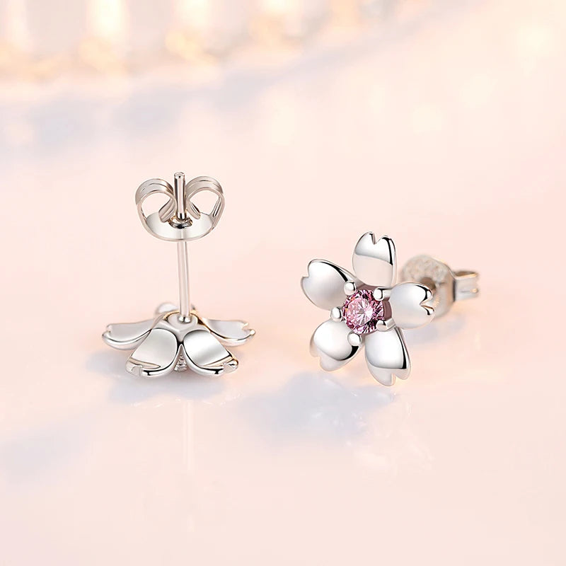 925 Sterling Silver New Jewelry Crsytal Zircon Flower Stud Earrings For Women Fashion XY0237