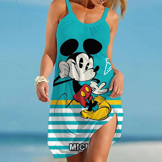 Disney - Mickey Minnie Summer 3D Print Cartoon Dresses For Women 2022 Backless Women's Beach Dress Cute Sexy Loose Sling Beach