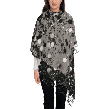 Silver Gray Glitter (Faux Glitter) Scarf Tassel Scarves Women Soft Warm Shawls and Wraps Large Fall Winter Shawl Wrap