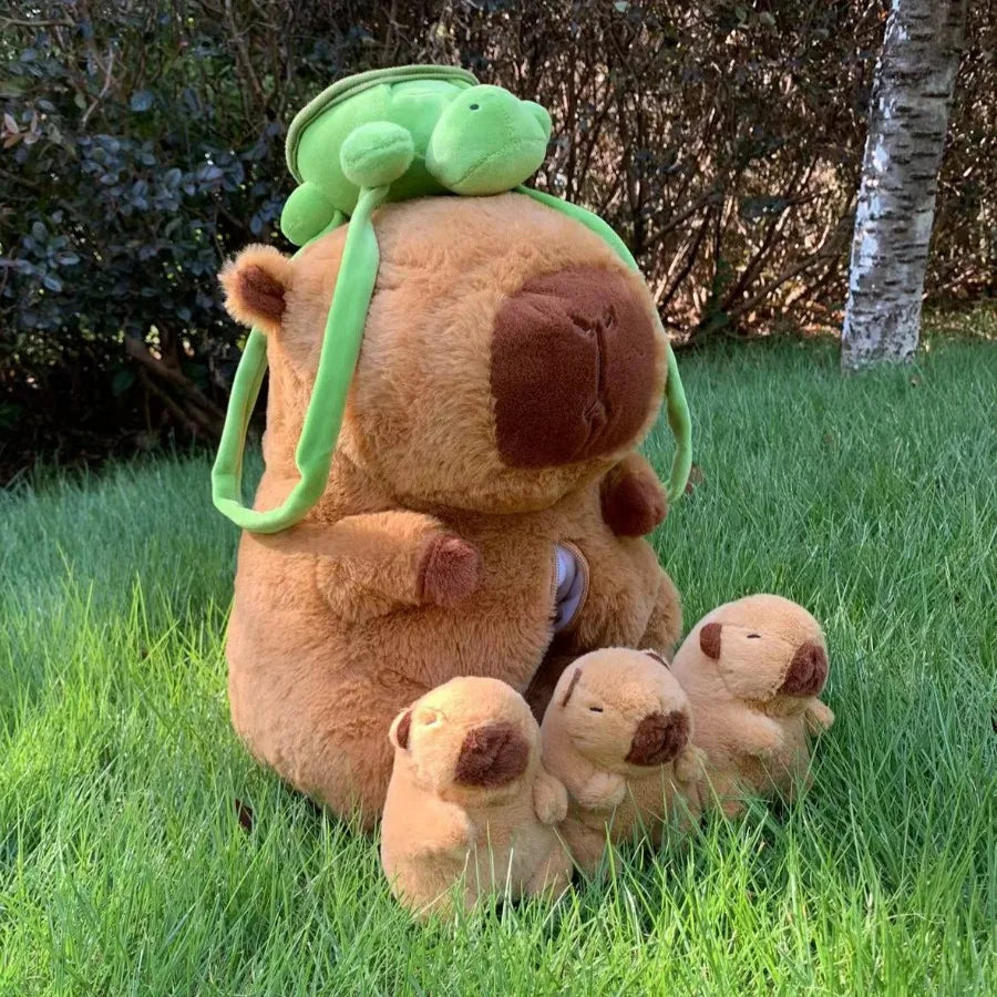 Capybara Plush Toy Set Mommy with 4 Baby Capibara Plushie Doll Stuffed Animal Pillow Turtle Backpack Kid Toys Christmas Gift