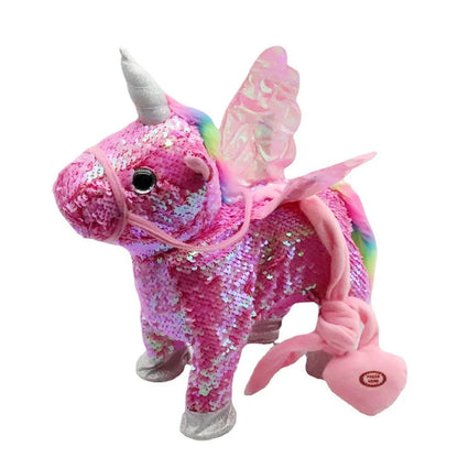 New Electric Walking singing Unicorn Plush Toy Stuffed Animal Pegasus Pony Toys 35cm Music Unicorn Toy for kids Christmas Gifts