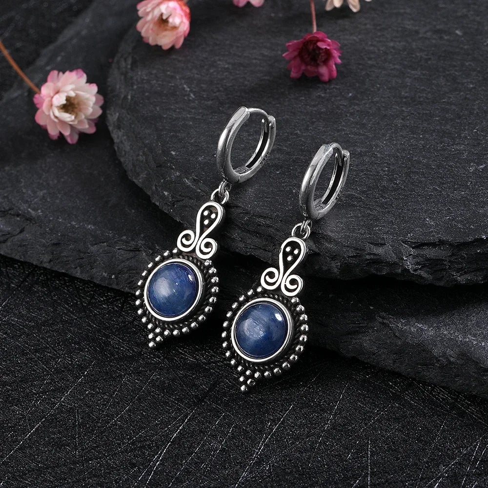 New Elegant Natural Kyanite 925 Sterling Silver Drop Earrings for Women Vintage Jewelry Wedding Engagement Hoop Earrings Gifts