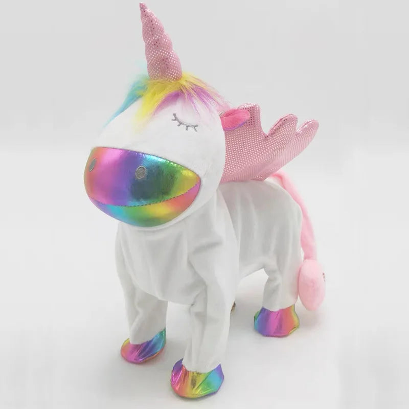 New Electric Walking singing Unicorn Plush Toy Stuffed Animal Pegasus Pony Toys 35cm Music Unicorn Toy for kids Christmas Gifts