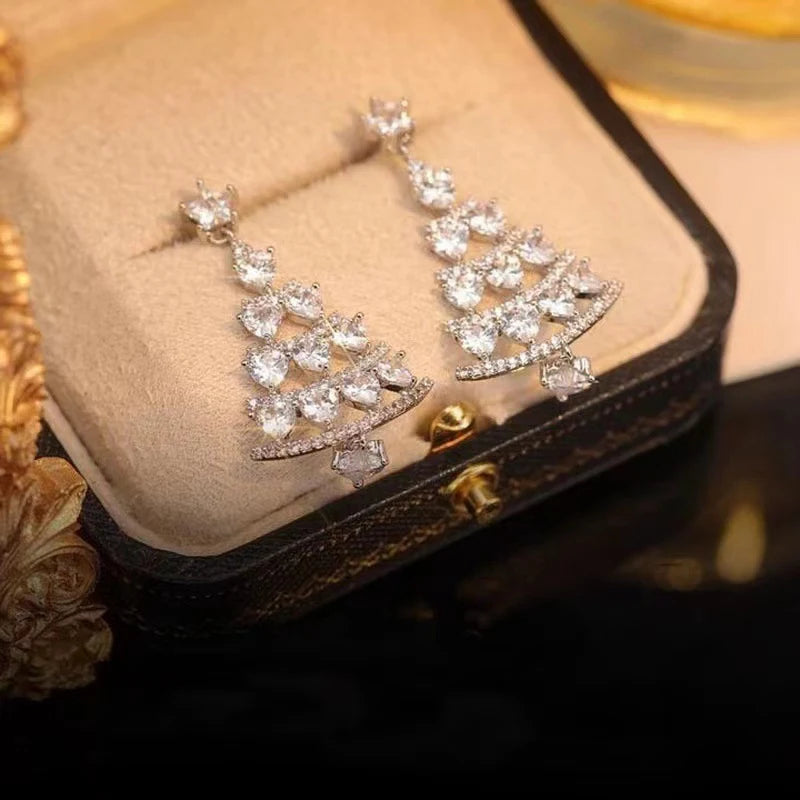 2023 New Zircon Christmas Tree Earrings for Women Shiny Rhinestone Star Pearl Stud Earring New Year Xmas Festival Ear Jewelry