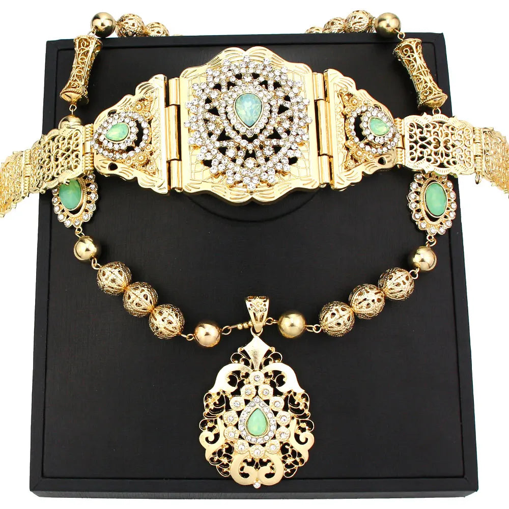 Sunspicems Algeria Morocco Jewelry Sets Women Dress Caftan Belt Metal Beads Neckalce Sets Arabic Bride Wedding Belt Body Jewelry