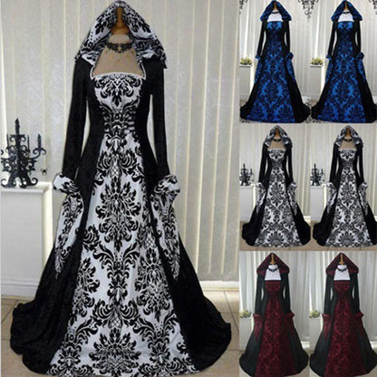 Women Medieval Renaissance Hooded Dress 19th Century European Costumes Ladies Vintage Victorian Gothic Princess Guofeng Dresses