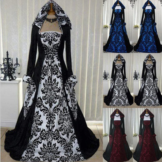 Women Medieval Renaissance Hooded Dress 19th Century European Costumes Ladies Vintage Victorian Gothic Princess Guofeng Dresses