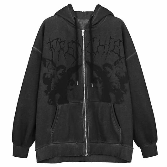 2023 Women Hip Hop Streetwear Hoodies Women zip up hoodie Angel Dark Print Jacket Coat Goth Harajuku y2k Clothes