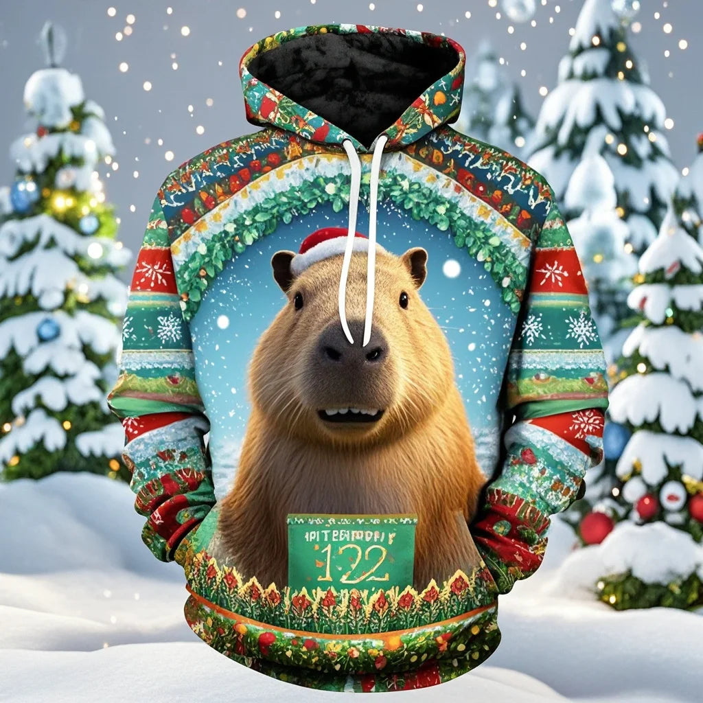 Harajuku New 3D Printing Cute Animals Capybara Hoodies For Men Women Clothing Funny Christmas Hooded Hoody Kid Sweatshirts Top