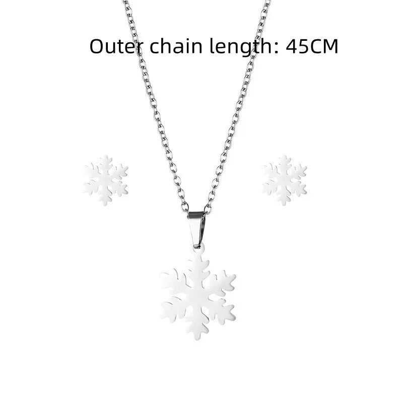 NEW Christmas Decoration Earrings Snowflake Necklace Stainless Steel Frozen Elsa's Jewelry Set Gift for Kids Girl Winter