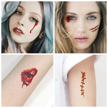 30Pcs Halloween Lifelike Bloody Wound Scary Waterproof Temporary Tattoo Stickers