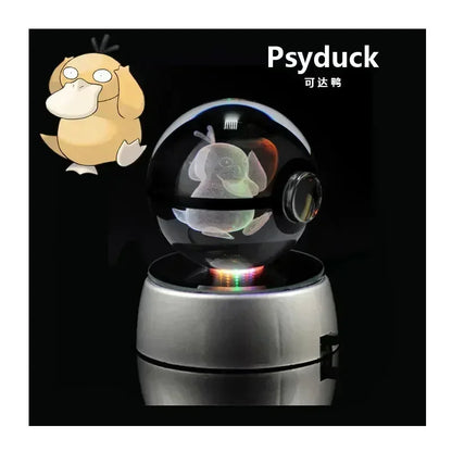 Pokemon 3D Crystal Ball Pikachu Figure Pokeball Engraving Crystal Charizard Model with Led Light Base Toys Anime Christmas Gift