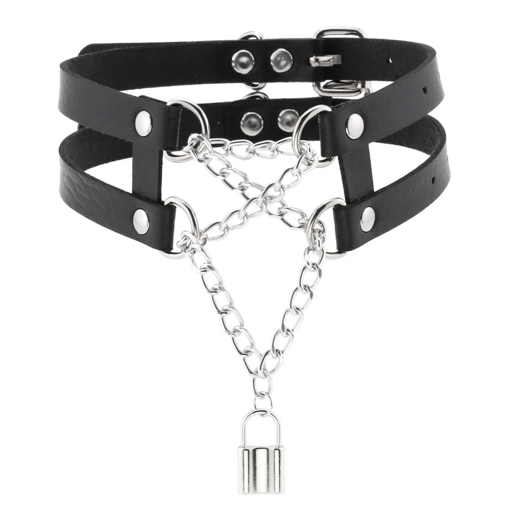 Leather Spiked Choker Punk Collar Women Men Rivets Studded Chocker Chunky Necklace Goth Jewelry Metal Gothic Emo Accessories