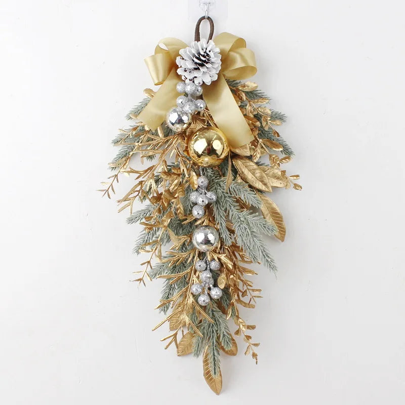 Artificial Christmas Wreath Branch Rattan Golden Garland For Front Door Hanging Wall Indoors Outdoors Christmas Ornament Decor