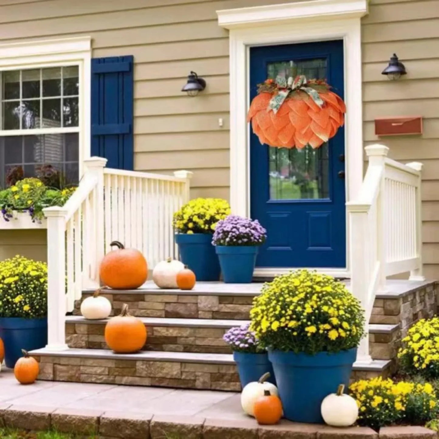 Fall Wreaths for Front Door Autumn Wreath with Berry Pumpkin Maple Leaves Halloween Thanksgiving Harvest Festival Decoration