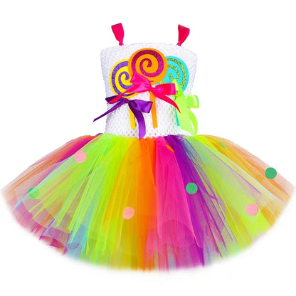 Rainbow Candy Lollipop Costume for Girls Birthday Party Tutu Princess Dress Ball Gown Kids Carnival Christmas Halloween Clothes