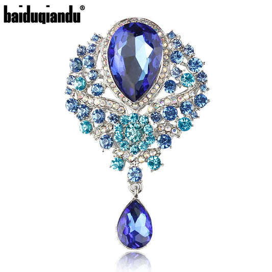 Baiduqiandu Brand Assorted Colors Vintage Glass Crystal Teardrop Decor Brooch Pins DIY Wedding Bouquets Jewelry Accessories