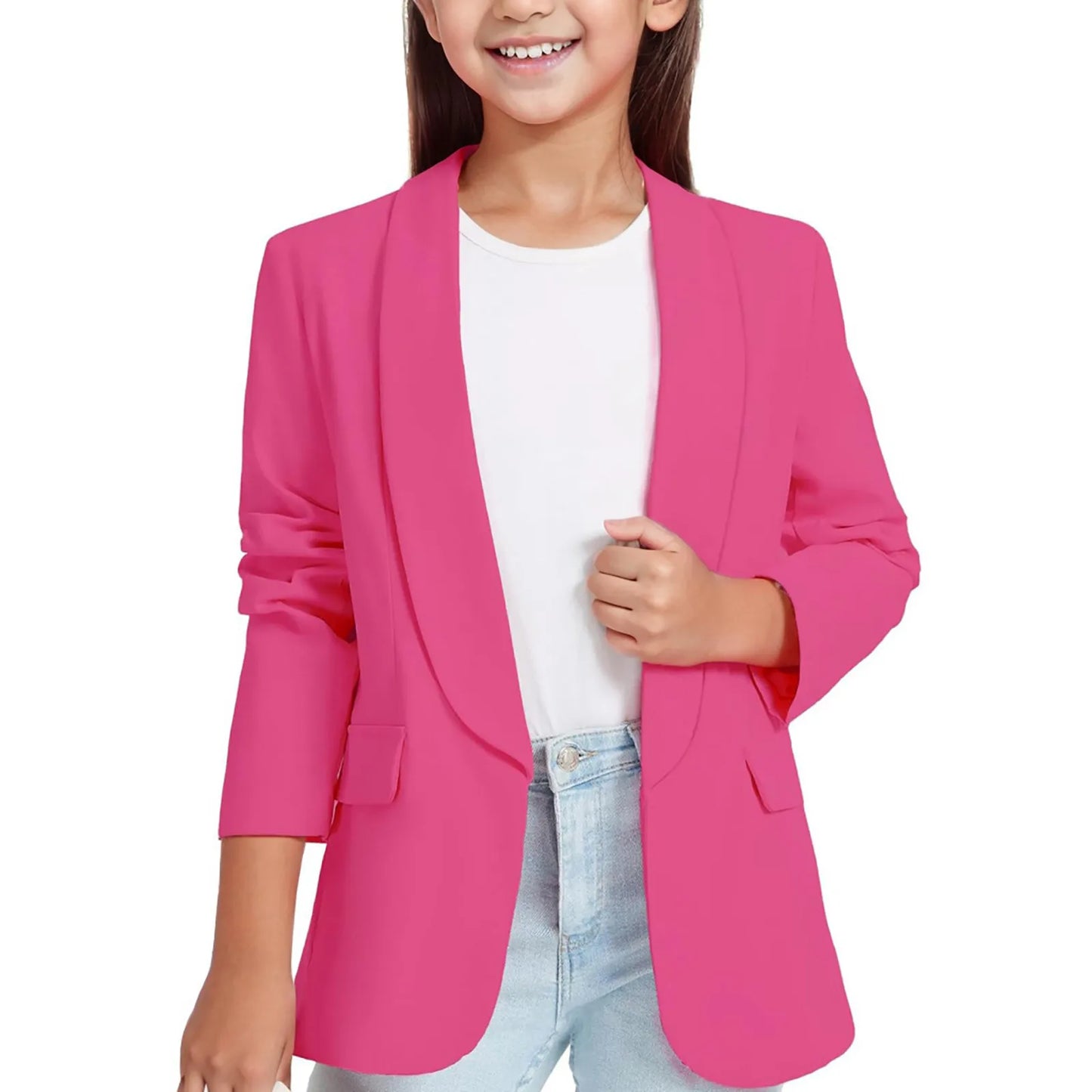 3 6 12 Years Kids Girls Blazers Jacket Long Sleeve Shawl Collars Formal Blazers Suit Open Front Cardigan Coats For Kids Children