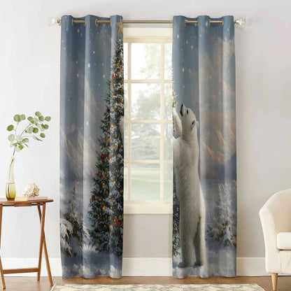 Christmas Winter Polar Bear Curtains For Kitchen Bedroom Window Treatment Curtains For Living Room Home Decor