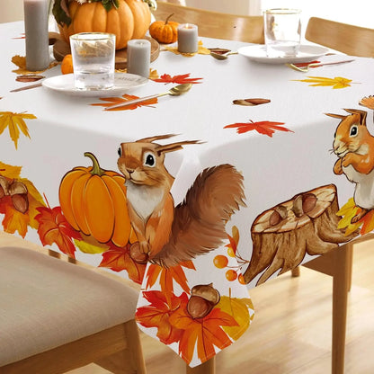 Fall Squirrel Rectangle Tablecloth Party Decor Autumn Maple Leaf Pumpkin Table Cloth Dining Table Decor Thanksgiving Decorations