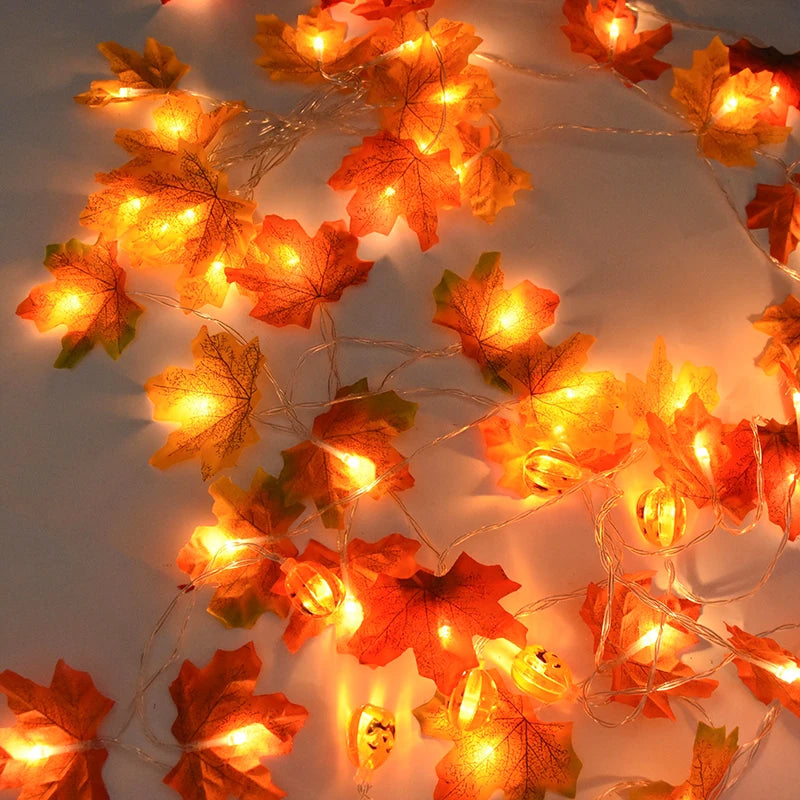 10/20 LED Pumpkin Maple Leaves Light String Fall Garland Battery Powered Indoor Outdoor Garden Halloween Thanksgiving Home Decor