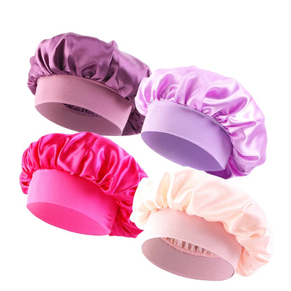 4pcs/lot Women Satin Solid Bonnet Hair Care Night Sleep shower Caps Adjust Head Cover For Curly Springy Hair Styling Accessories