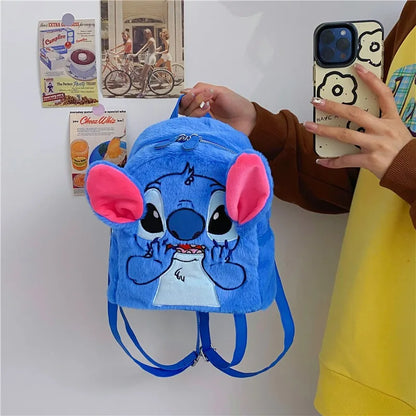 Disney Plush Backpack Ins Japanese Blue Stitch Funny Cartoon Large-Capacity Student Backpack Kindergarten Bag Child Gift