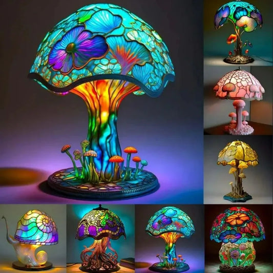 Illusionary Mushroom Table Lamp Colored Resin Plant Flower Series Snail Octopus Creative Color Bedside Retro Night Light