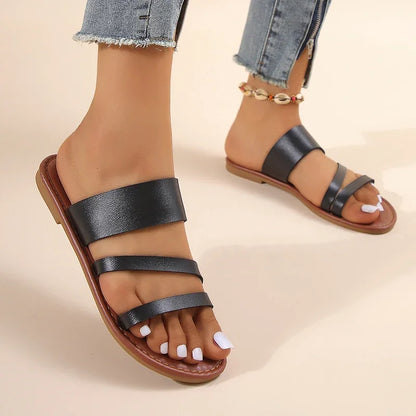 Summer Flat Heel Sandals for Women 2024 New Casual Beach Slippers Fashion Dress Flip Flops Woman Slip-On Gladiator Sandals 35-43