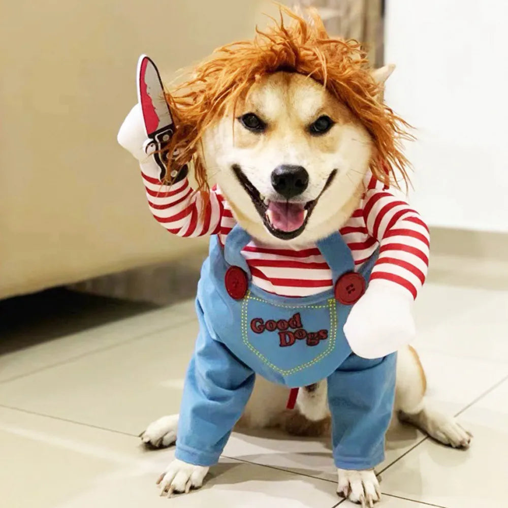 Pet Dog Halloween Clothes Dogs Holding a Knife Halloween Christmas Costume Funny Pet Cat Party Cosplay Apparel Clothing