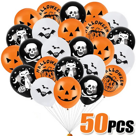 10-50pcs Halloween Balloons Large Latex Balloon Black Orange Pumpkin Spider Inflatable Balls Toys Globos Halloween Party Decor