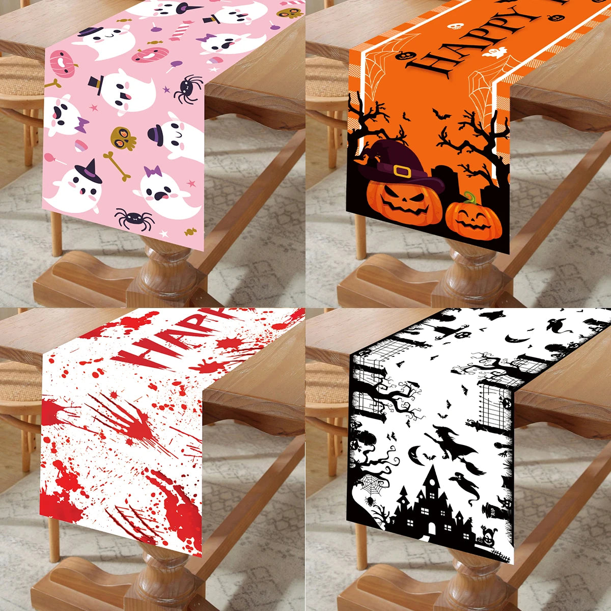 Halloween Pumpkin Ghost Table Runner Happy Halloween Party Decorations 2024 For Home Kitchen Dining Candy Castle Table Covers