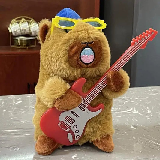 Capybara Plush Cute Dancing Doll Vocal Recording Toy Electric Stuffed Animals Soft Doll with Guitar for Kids Children Bed Room