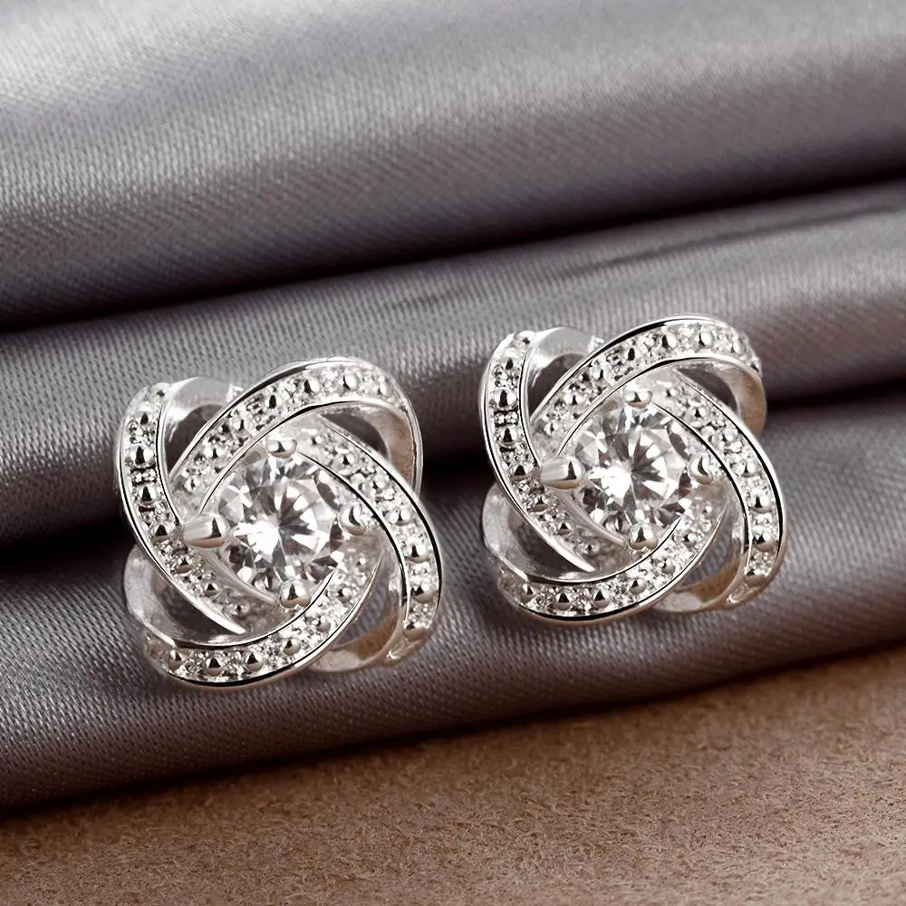 925 Sterling Silver Shiny crystal studs Earrings for Women Luxury Fashion Party Wedding Accessories Jewelry Christmas Gifts