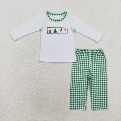 Wholesale western boutique Children's Clothing Baby Boys&Girls Embroidered Christmas tree Snowman Sibling Styles Clothes Sets