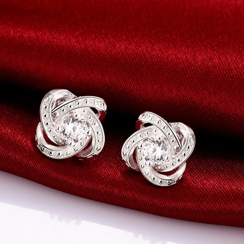 925 Sterling Silver Shiny crystal studs Earrings for Women Luxury Fashion Party Wedding Accessories Jewelry Christmas Gifts