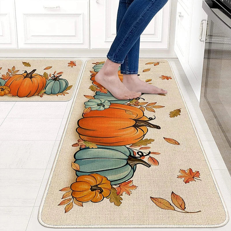 Kitchen Mat Absorbent Bathroom Rug Non-Slip Entrance Doormat Halloween Thanksgiving Day Home Decoration Cartoon Pumpkin Foot Mat