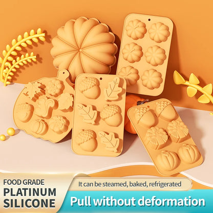 Pumpkin Leaf Silicone Molds Thanksgiving Fall Theme Ice Cream Molds for Making Soap Muffins Chocolates Squirrels Cake Decoration