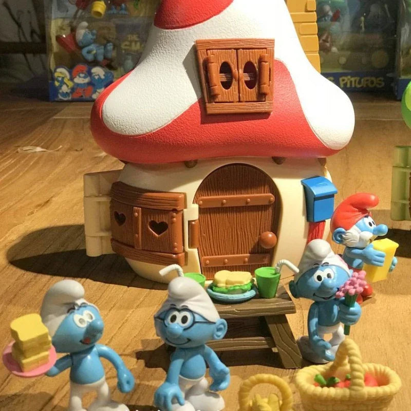 Children Play House Toy Smurf Mushroom House Doll Articulated Movable Nostalgic Animated Hand Puppet Ornaments Nostalgic Toy