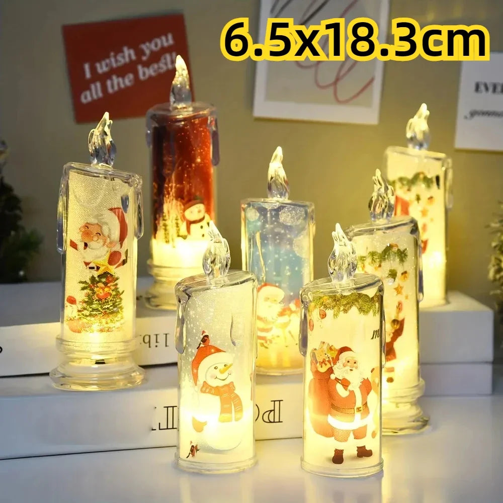 Electronic Candle Christmas Decoration Transparent Built-in Printed LED Simulation Flameless Candle Ambient Lighting Xmas Gift