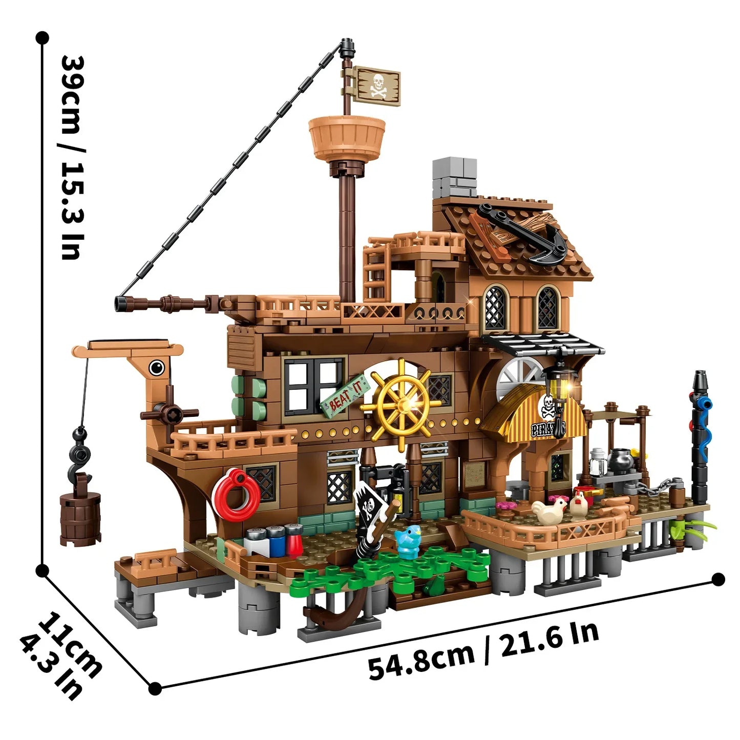 Pirate Ship Model Set Pirate's Wharf Supply Center Building Brick Toy, for Boys and Girl Ages 8 Years and up,DIY Toys,573 Pieces